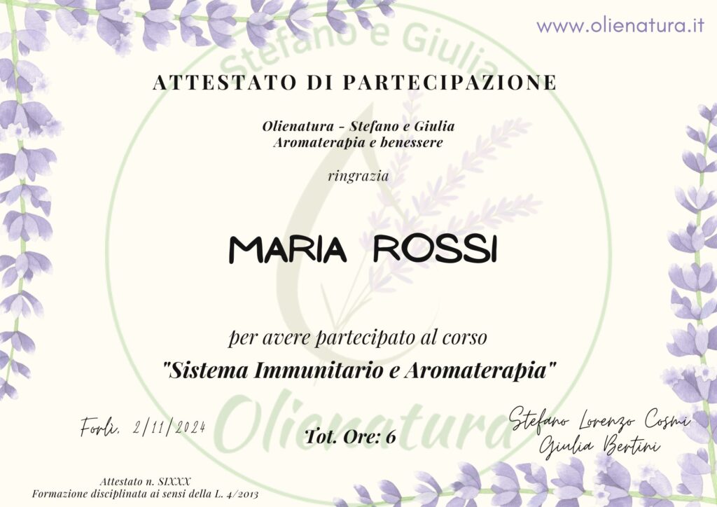 Attestato Corso Sistema immunitario aromaterapia